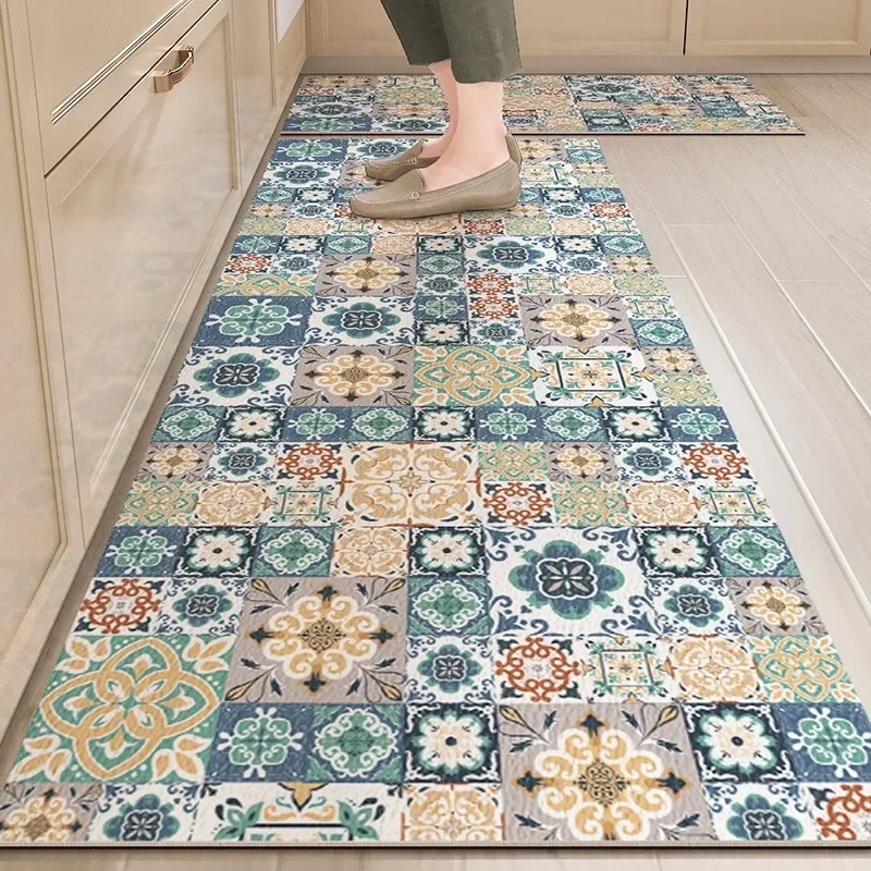 

Kitchen Floor Mat Waterproof Non-slip Carpet Oil-proof Rug Home Decoration Leather No-wash Long Area Rugs Alfombra De Cocina