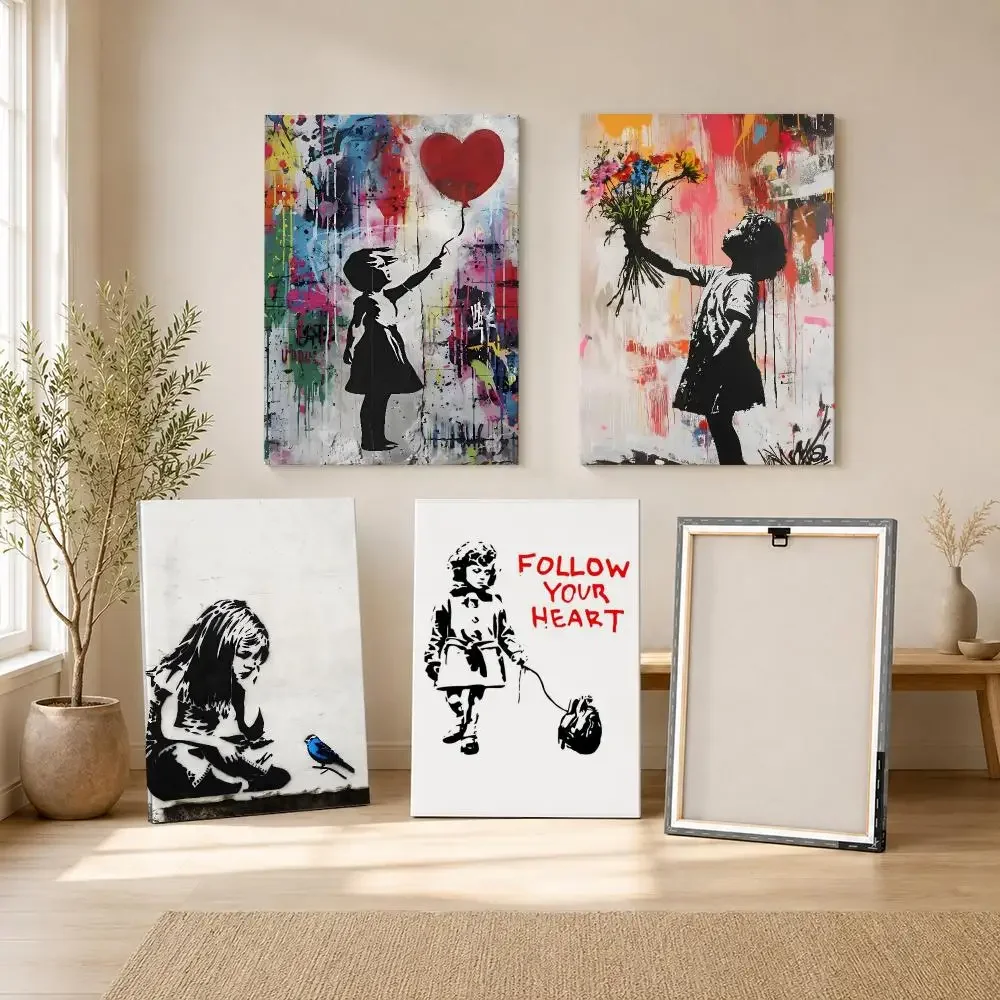 Hot Banksy Graffiti Artwork Painting Calligraphy Framed Canvas Wall Art Print | Modern Poster | Home Hallway Decor