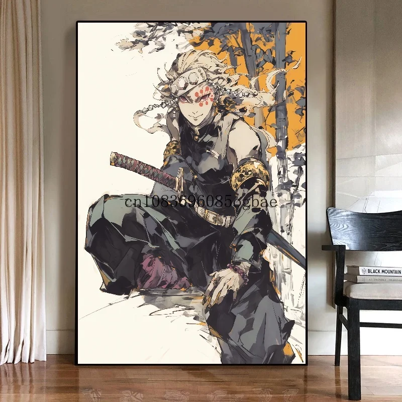 Figura de Anime clásico Demon Slayer Uzui Tengen, pintura en lienzo con tinta sin marco, póster de Manga, Mural, decoración del hogar para dormitorio, regalos para niños