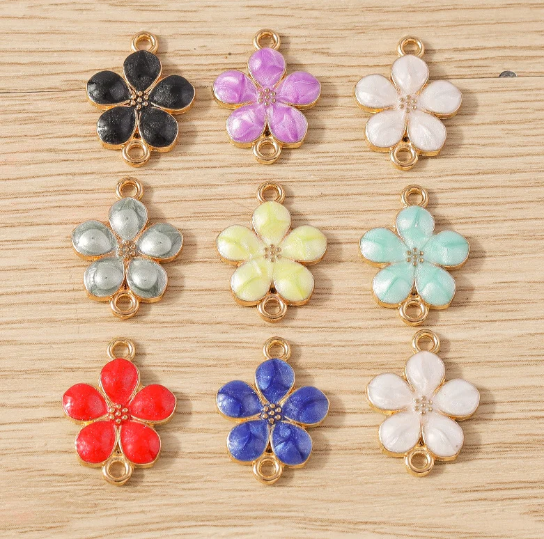 10Pcs 14x18mm Double Hole Enamel Flower Charms Colorful Connector Pendants for DIY Bracelet Necklace Jewelry Making