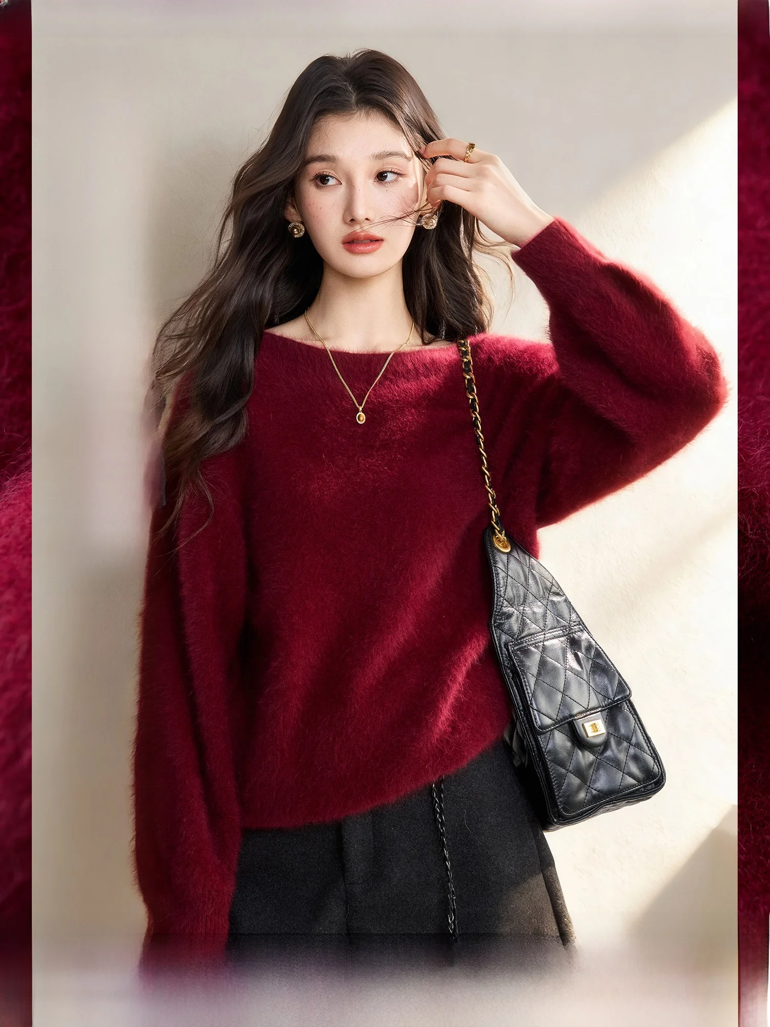 

Ele Knitted Sweater Fur Wool One-oulder Warm Luxury Soft Environment Casual Ele Sle Long Sve Winter Sweater