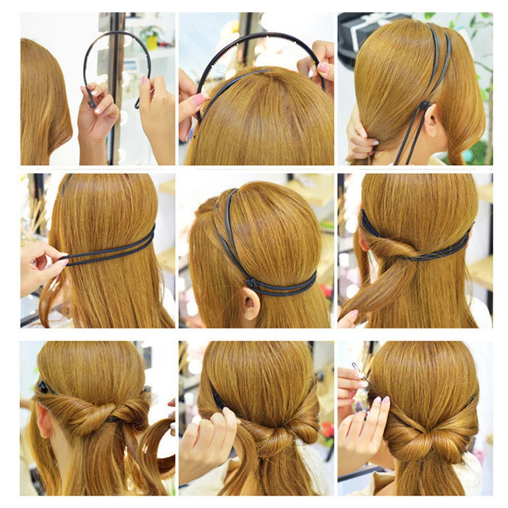 

Black Double Root Hair Band Braiding Elastic Headband Women's Premium Plastic Hair Accessories Comfortable Stretchy New Trendy