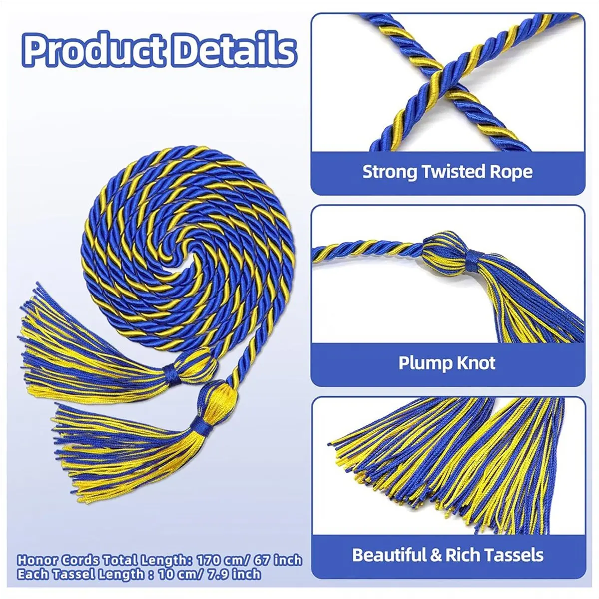 N14R Top 20 Pcs Graduation Cords, Cords with Tassel for Bachelor,Master, Doctor Graduation Ceremonies Gold and Blue