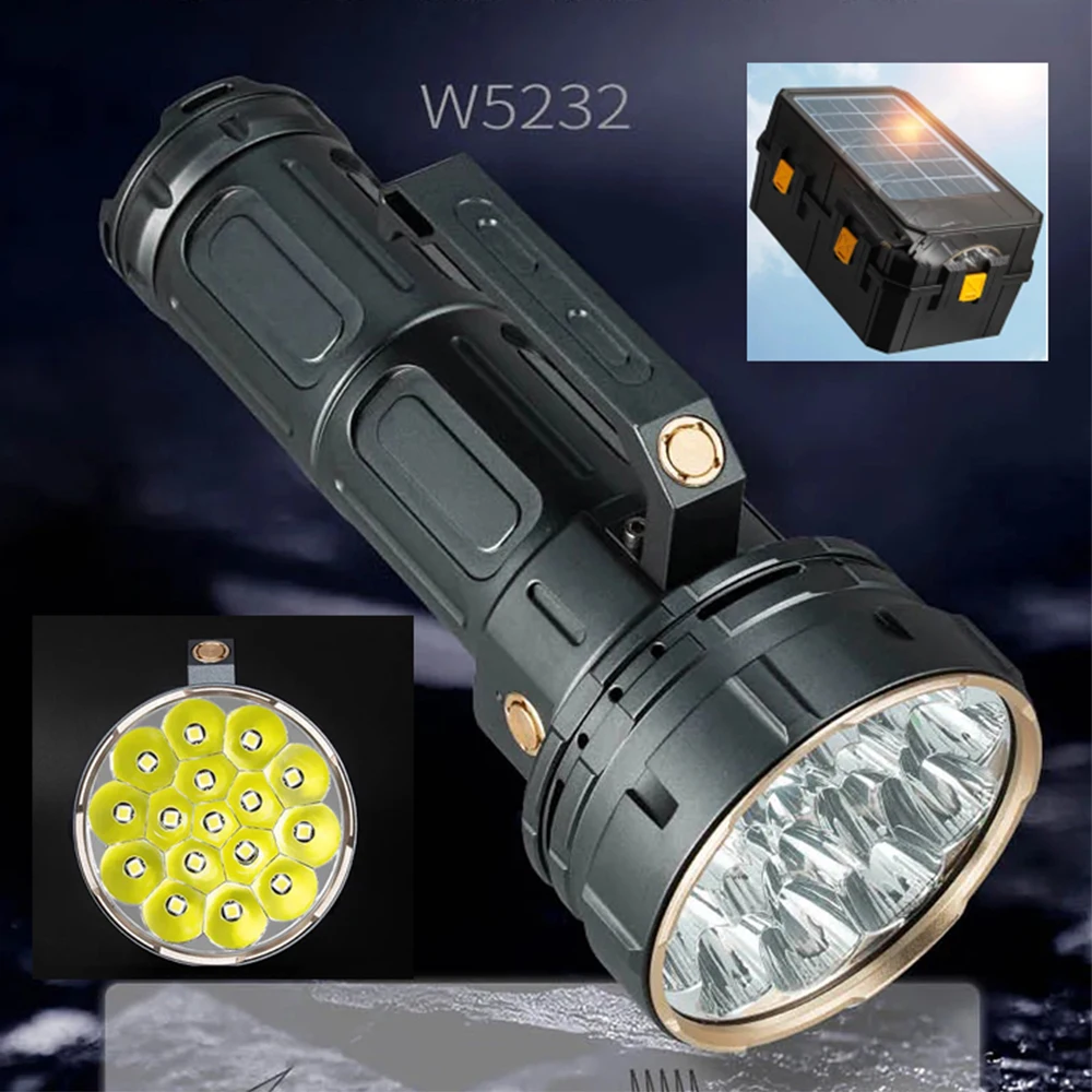 High Power LED Flashlight Ultra Bright Hand Lantern Solar/USB Rechargeable Outdoor Camping Long-Range Torch For Gift Collection