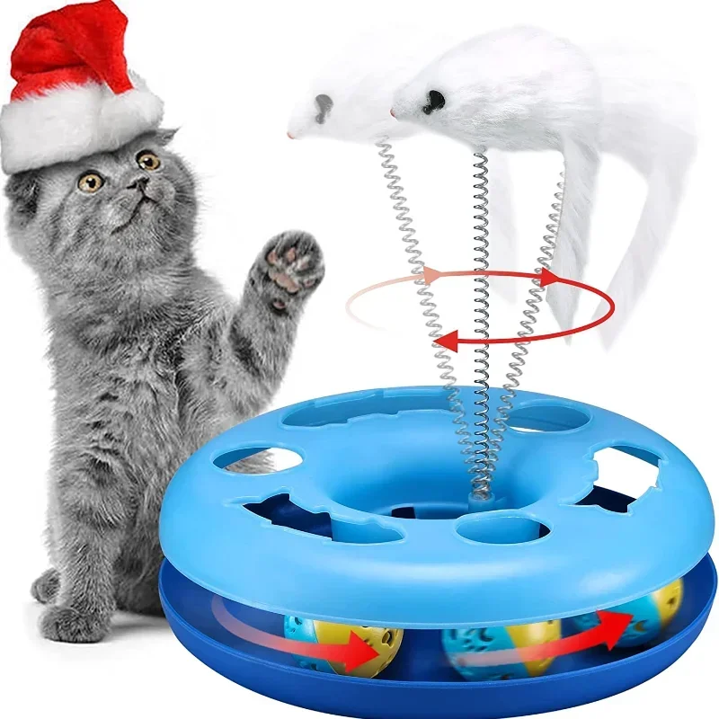 Interactive Funny Cat Toys Roller Tracks with Catnip Spring Exercise Balls Teaser Mouse - Indoor Kitten Pet Toy