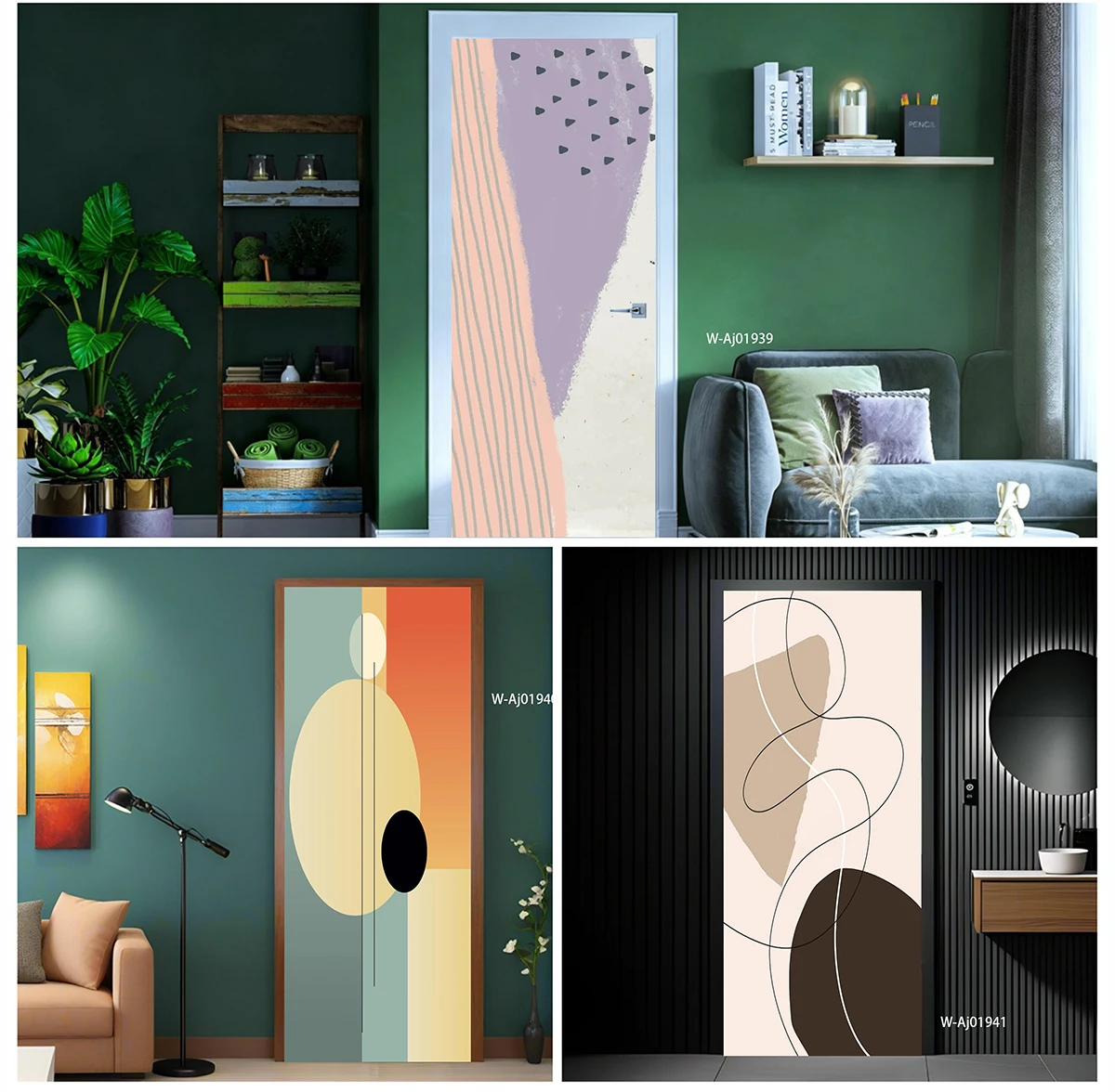 Neutral Watercolor Brush Abstract Door Sticker Peel & Stick Waterproof PVC Removable Door Mural