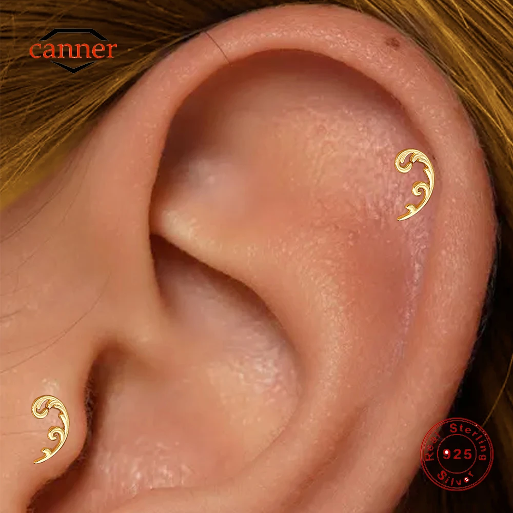 

CANNER 1PC 925 Sterling Silver Flower Bud Flat Head Piercing Ear Bone Nail Earrings For Women Ins 18K Gold Plated Stud Earrings