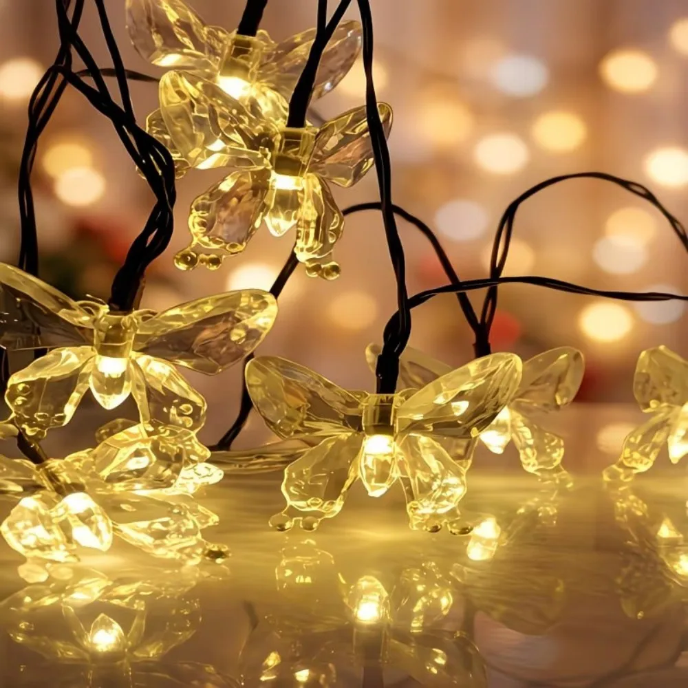 5M/6.5M/7M Solar Crystal Butterfly String Lights, 8 Lighting Modes, Waterproof for Bedroom Living Room Party Wedding Decor
