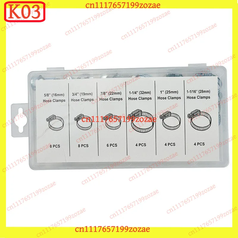 k3 34Pcs Stainless Steel Mini Hose Clamps Assortment Kit, Fuel & Air Water Pipe Clamps Auto Parts