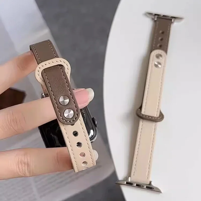 Ремешок кожаный для Apple Watch Band 10 9 8 49 мм 41 мм 40 мм 42 мм 44 мм 45 мм