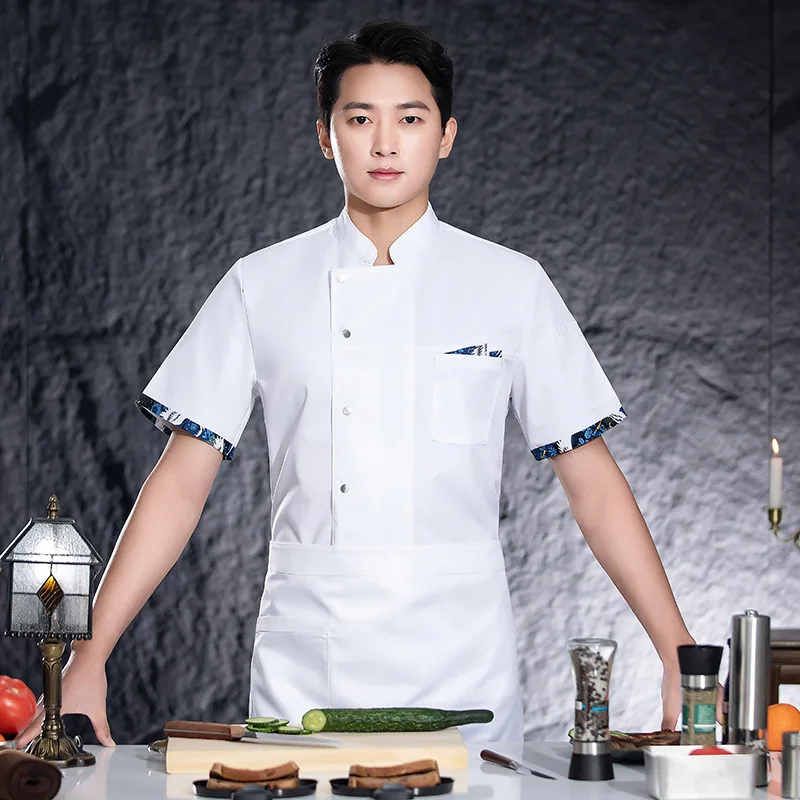 โรงแรมร้านอาหารห้องครัวชุดทํางานแขนสั้นเสื้อเชฟเบเกอรี่ Pastry Chef ฤดูร้อนสีขาว Kitchen Coat