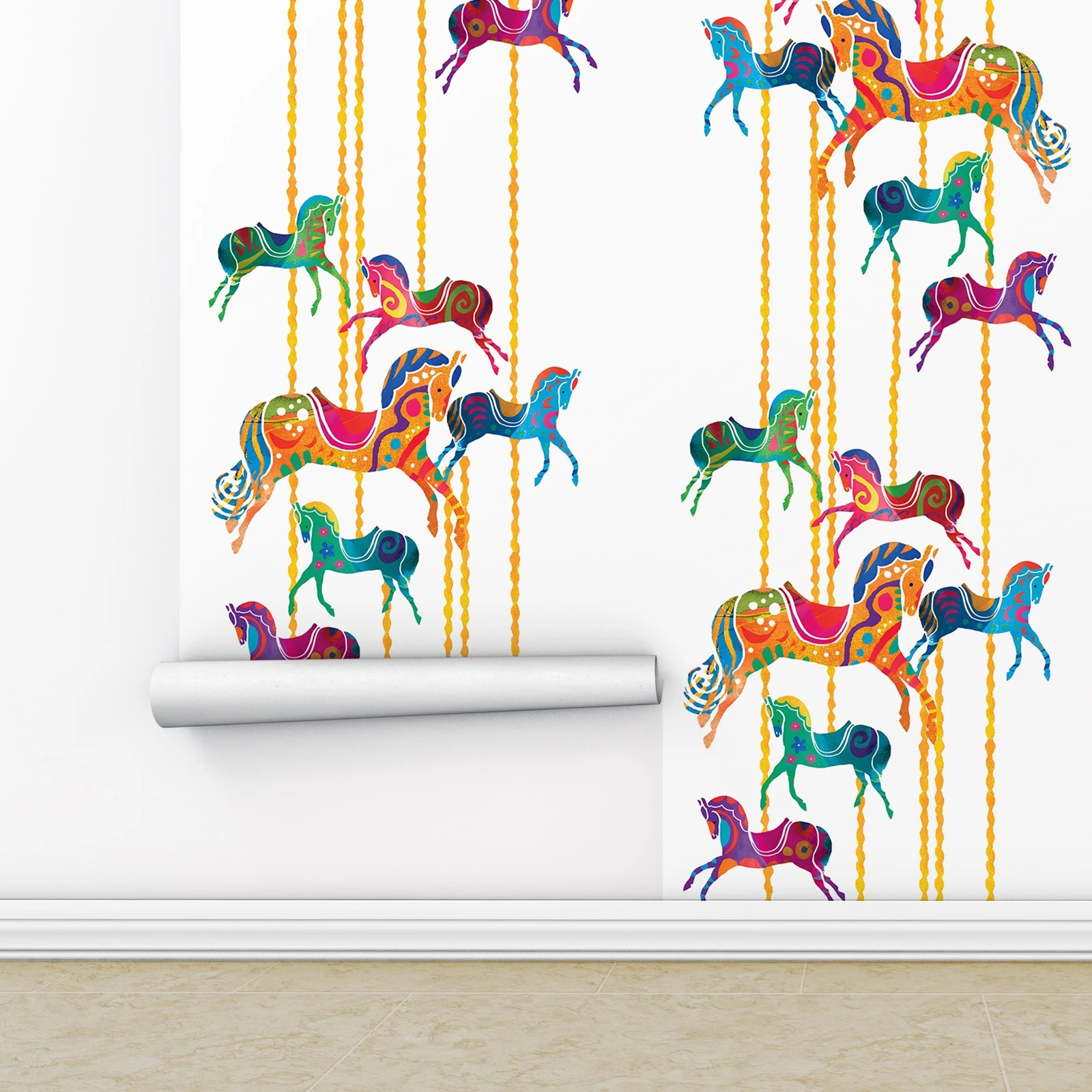 

Красочные обои с изображением карусельной лошади для стены, художественные обои для детской комнаты, обои с наклейками для игровой комнаты, ПВХ БЕСПЛАТНО, 50*300 см