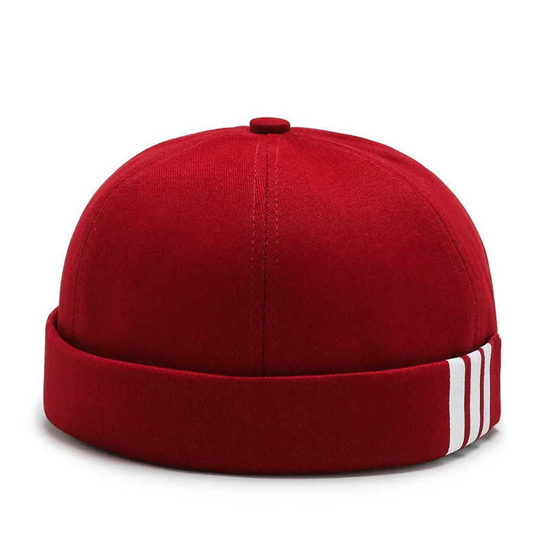 2024 New Fashion Solid Color Minimalist Side Three Bar Melon Skin Universal Daily Casual Brimless Hat for Men and Women