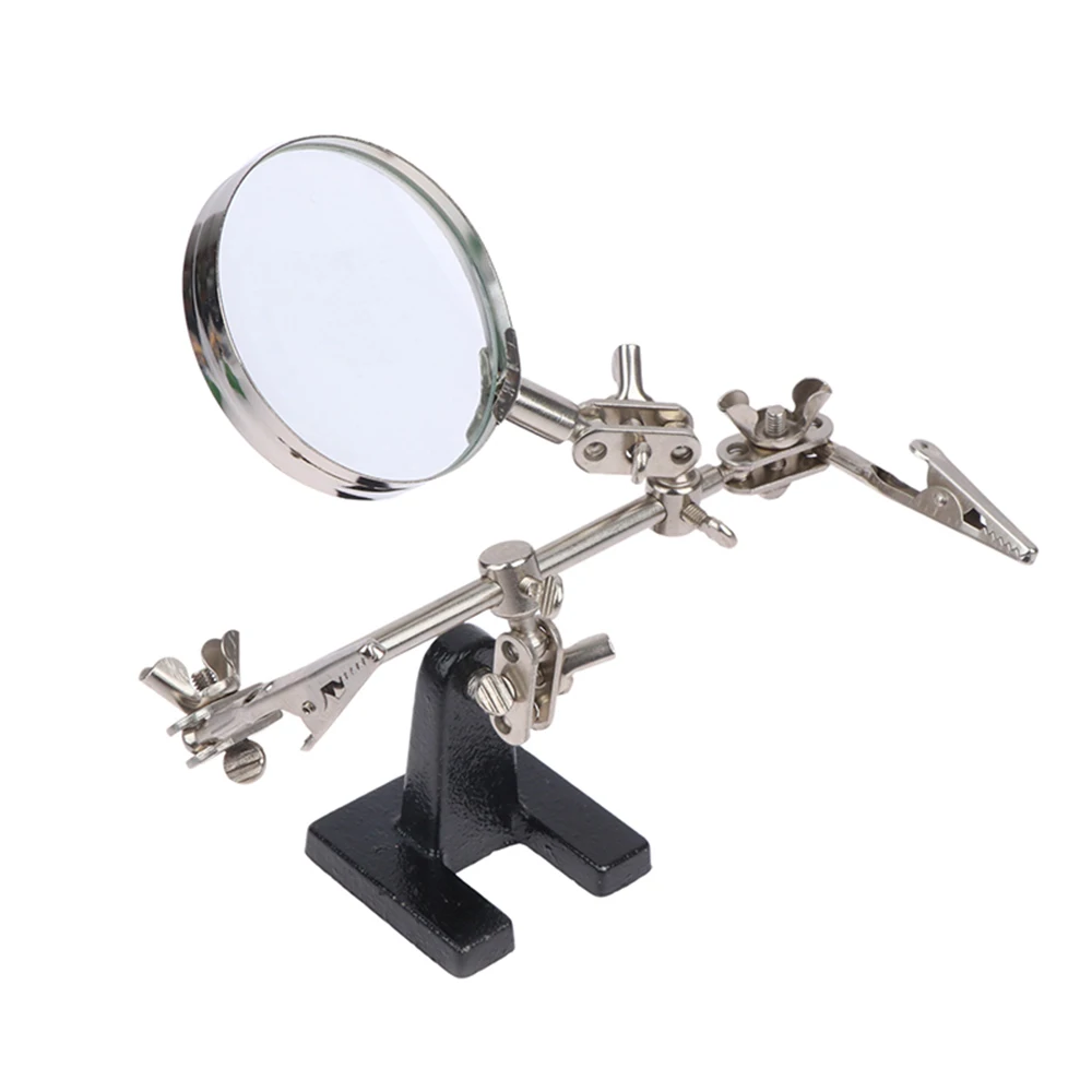 Auxiliary Clip Adjustable Desktop Magnifier 5X Loupe Glass Lens for Circuit Board Inspection Welding Soldering Stand Repair Tool