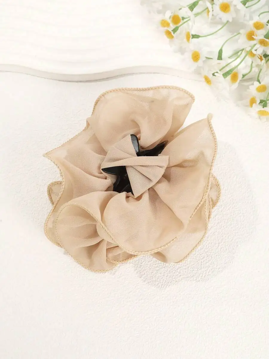 

Beige Chiffon Bow Hair Claw Clip For Women Summer Beach Vacation Accessories