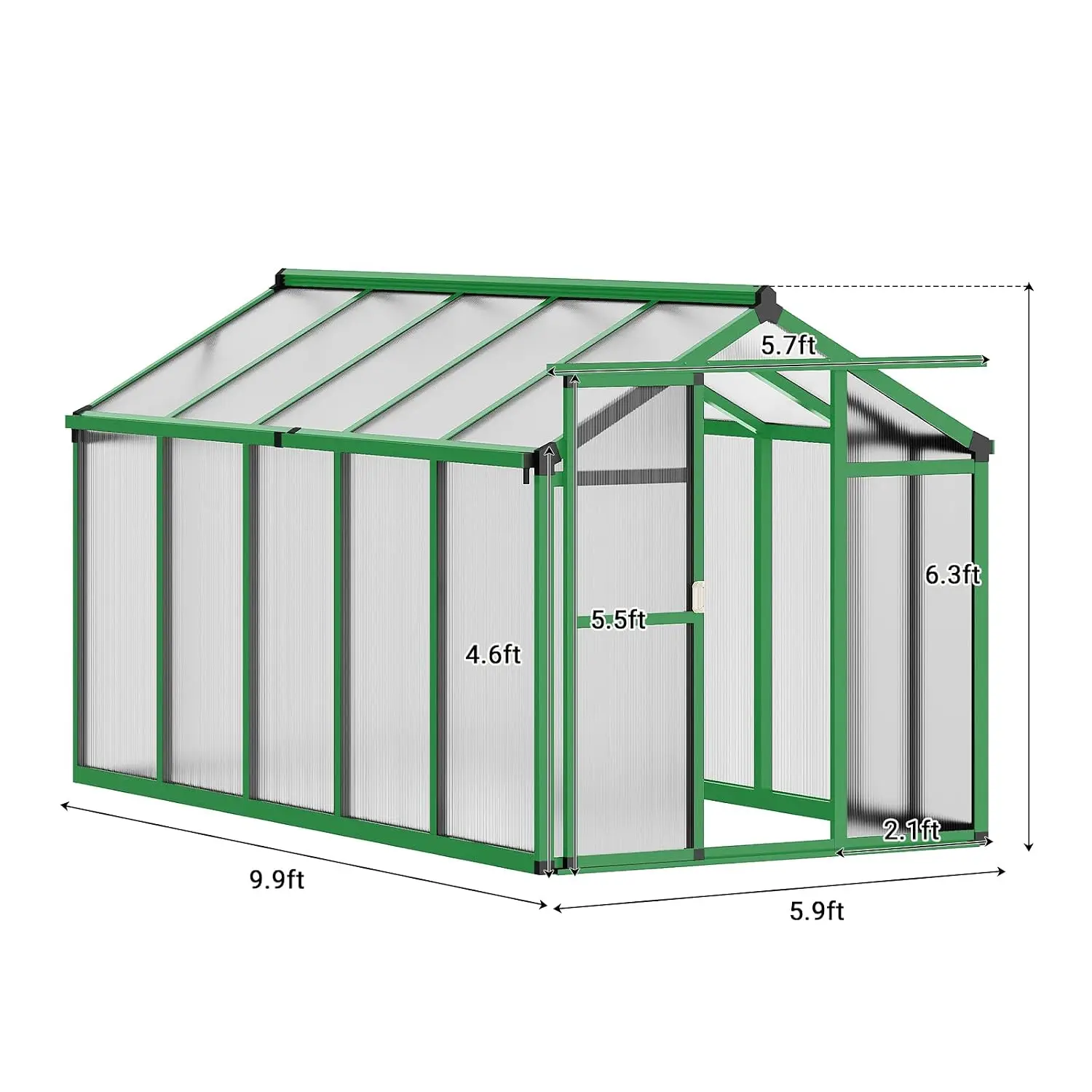 6x10FT Polycarbonate Greenhouse, Aluminum Frame Walk-In Green House with Lockable Door, Outdoor Garden Plant Growing Shelter