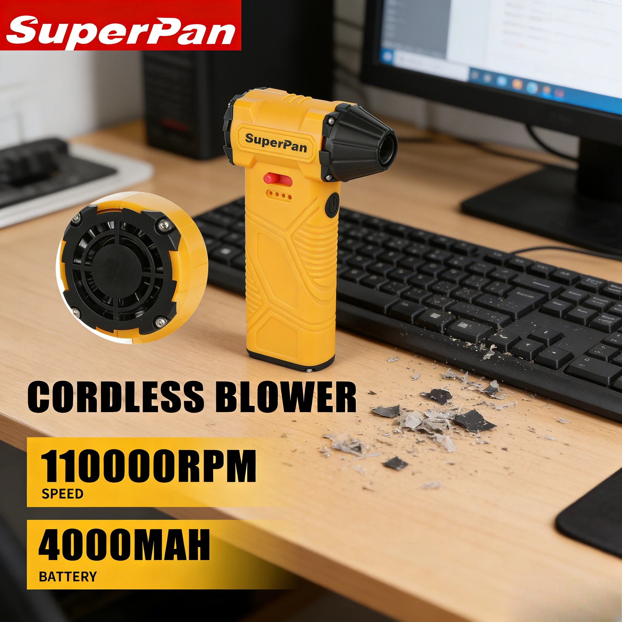 

SuperPan Turbo Air Gun 18V 4000MAH 110000RPM 100G Lithium Multi Speed Car Engine Warehouse Windowsill Dust Cleaning
