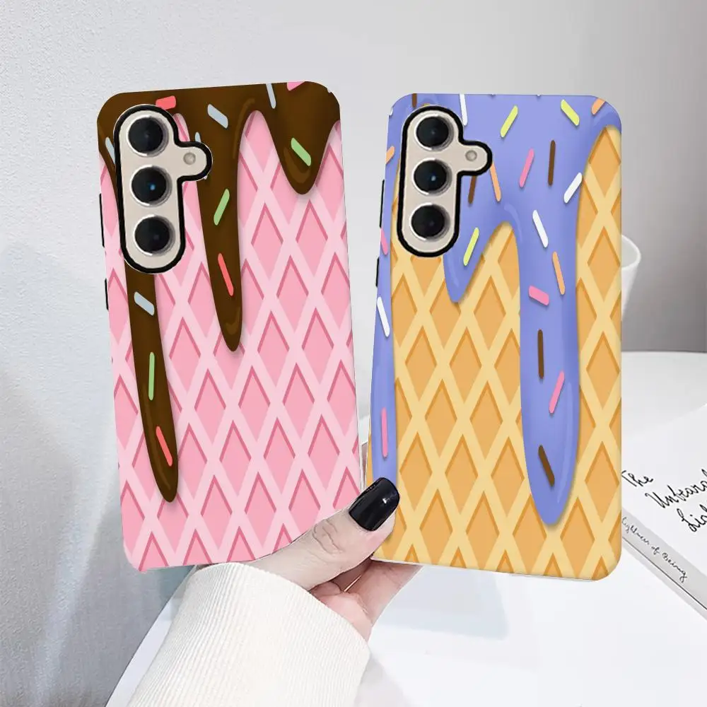 

Ice Cream Cookies Phone Case For SamsungS25 GalaxyS24Ultra 23plus S22 21 A56 36 26 16 Luxury Double Layer Back Cover