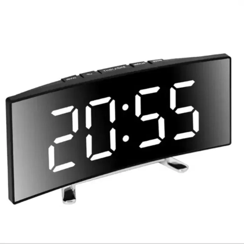 Creative Curved Electronic Clock LED Large Screen Mirror Alarm Clock Electronics Home and Decoration Desk Decor Digital Bedroom