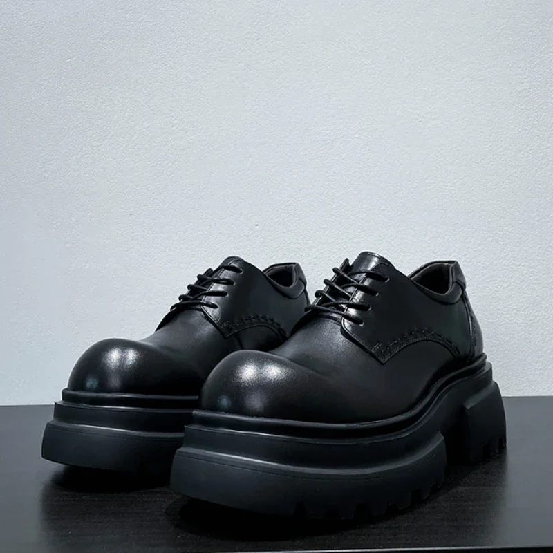 British High-quality Big-headed Derby Shoes for Men's Genuine Leather Casual Thick-soled Heightening Shoe Commuter Leather Shoes image 4