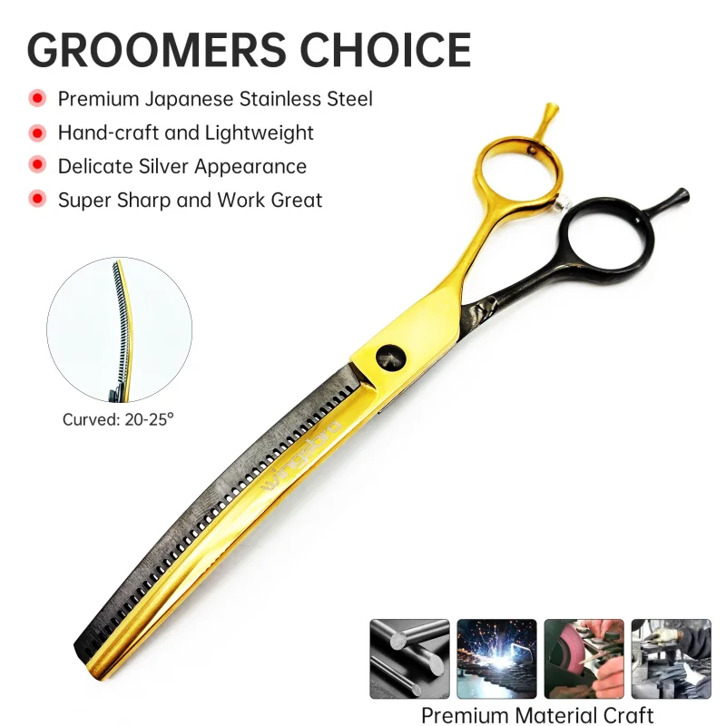 7 inch Curved sharks scissors for dog grooming, curved dog thinning scissors, curved cat scissors, designed for pet groomers or