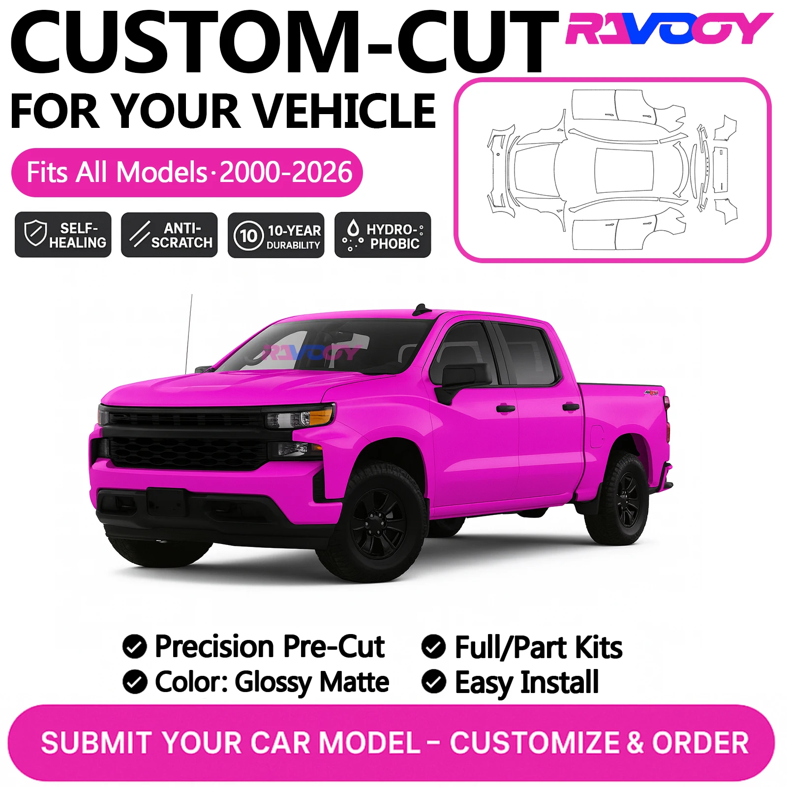 

Изготовленный на заказ предварительно вырезанный комплект PPF для Chevrolet Silverado 1500 2500HD 3500HD Colorado 2024-2026, защитная пленка для краски, глянцевая матовая полная машина