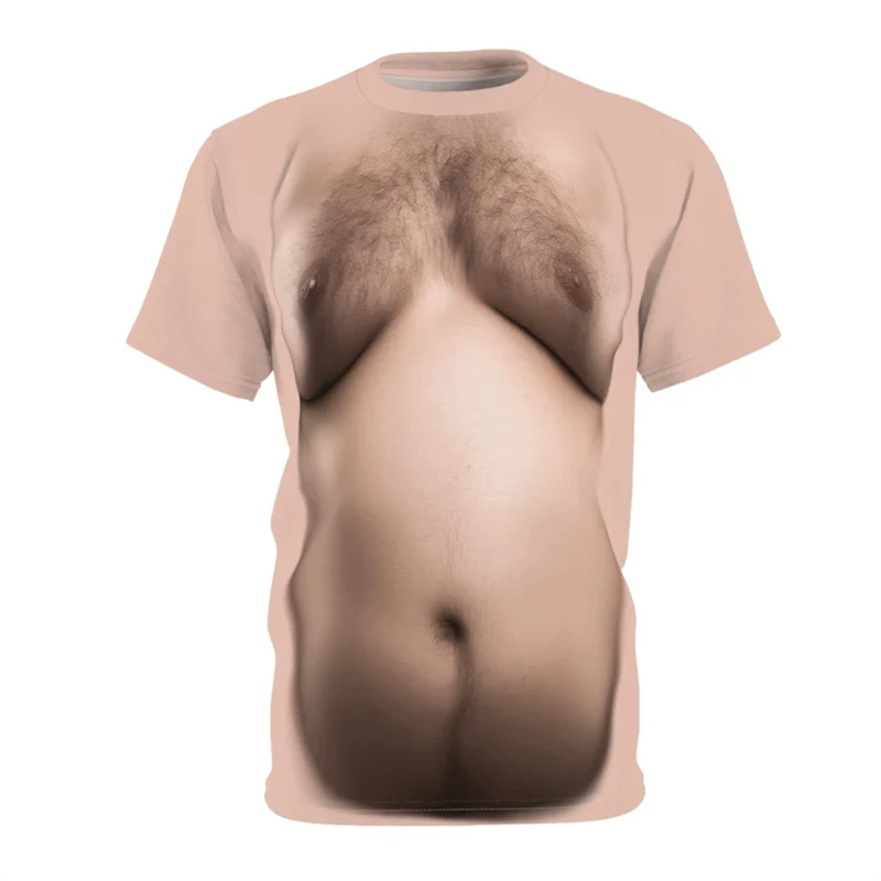 Men 3D Optical Illusion Muscle Body Print Short Sleeve T‑Shirt Funny Fake Bikini Vest Graphic Tee Summer Party O Neck Casual Top