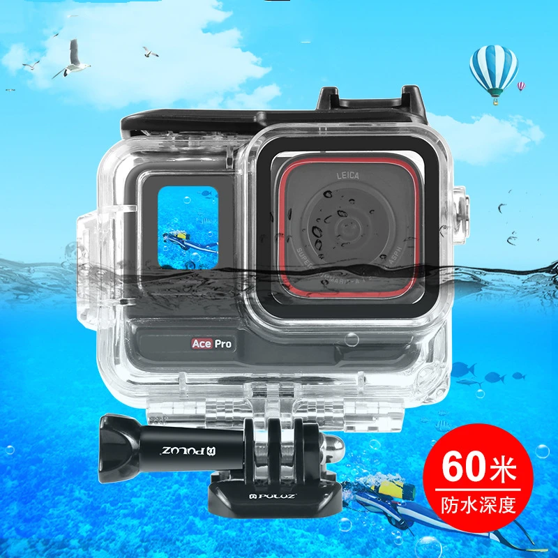 For Insta360 Ace Pro PULUZ 60m Underwater Waterproof Housing Case with Base Adapter & Screw (Transparent)