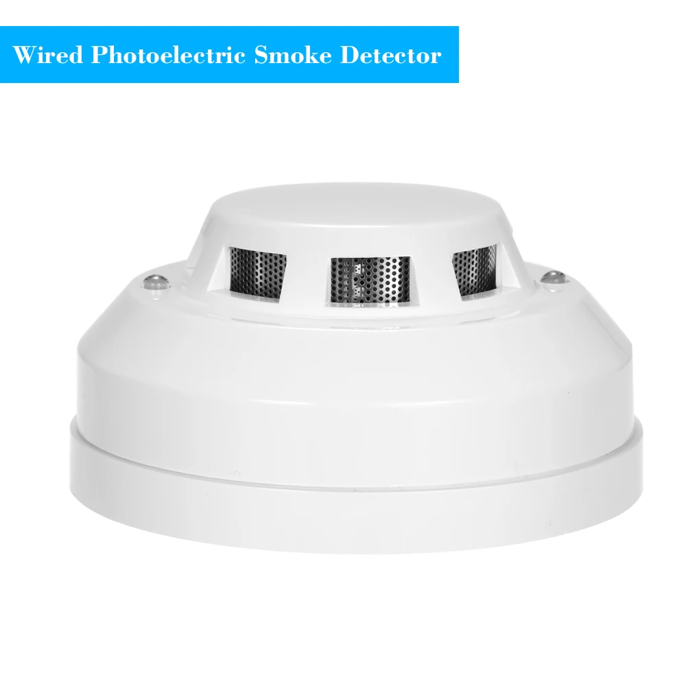 Wired Photoelectric Smoke Detector High Sensitive Alarm Sensor Anti Burning Connect to Wired Zone for Home/Store/Hotel/Factory