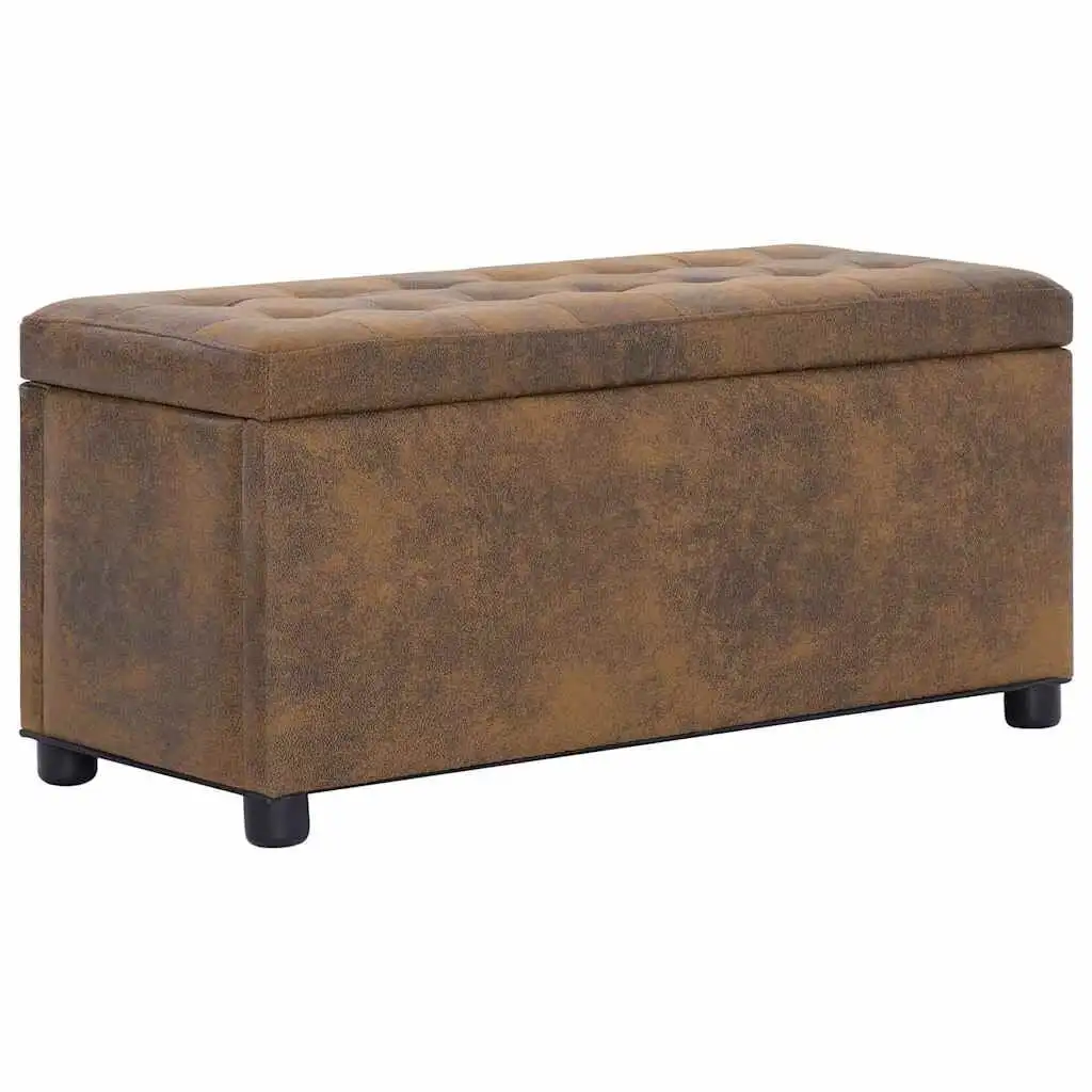 vidaXL Pouf de rangement marron 87,5x36x40cm, structure en pin massif et peuplier, intérieur en similicuir suédé 100% polyester, volume de rangement 79,5x28,5x28cm, couvercle réversible, peut servir de table d'appoint, siège supplémentaire