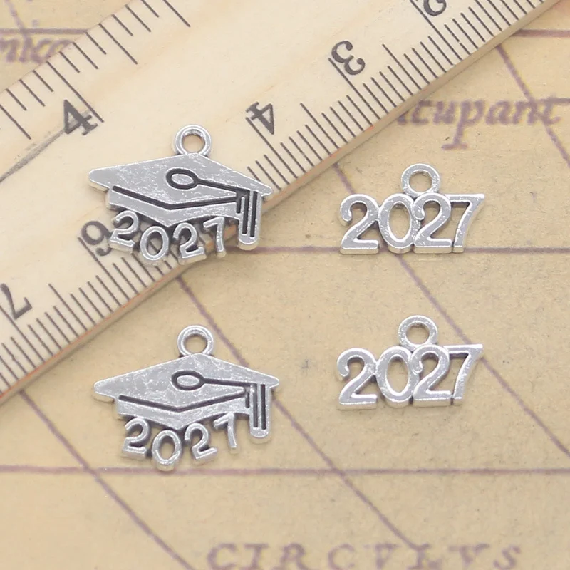30pcs Charms 2027 Graduation Cap 2028 Diploma 14x13mm Antique Silver Color Pendants DIY Handmade Finding Tibetan Making Jewelry
