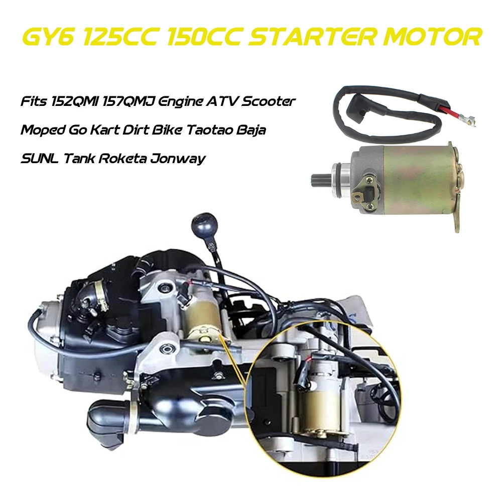 

Стартер для двигателей GY6 125cc 150cc, совместимый с 152QMI 157QMJ, для квадроциклов, скутеров, мопедов, картов, питбайков, Taotao, Baja, SUNL, Tank, Roketa, Jonway