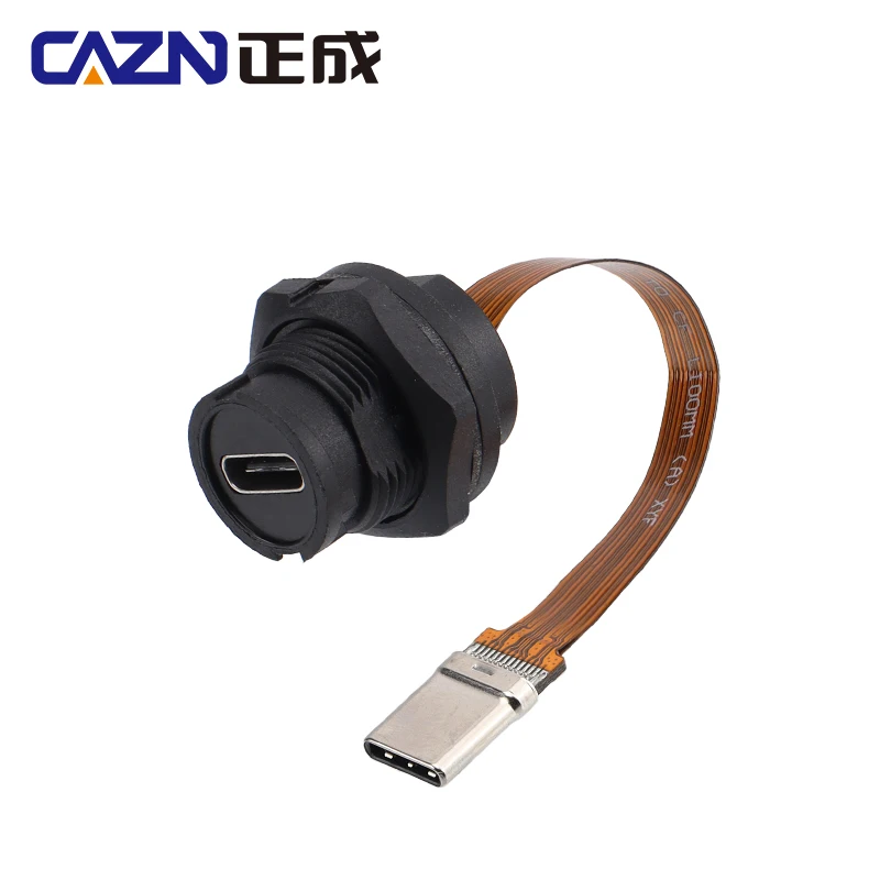 CAZN Waterproof IP67 IP68 Type C Female to Male PFC Flat Cable 3.1 Speed Bayonet-type Type-C 3.1 10GB