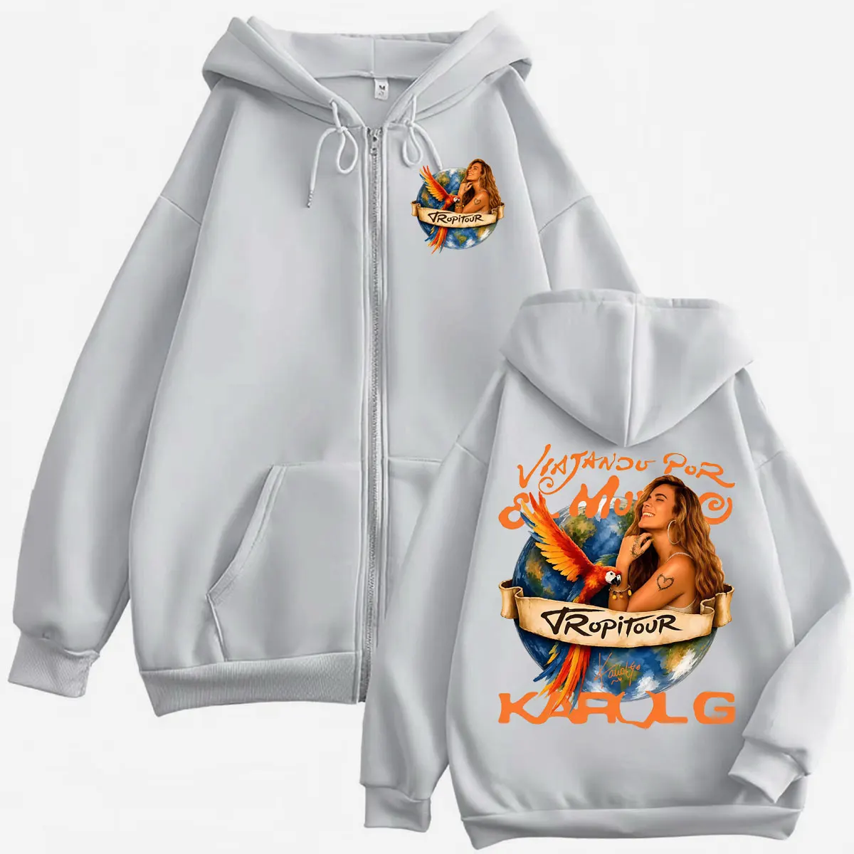 Karol G Tropicoqueta Tour 2026 Grafik-Reißverschluss-Hoodie High-Street-Mode-Trend Zip-Up-Pullover Unisex Lässige Weite Sweatshirts – Detail 7