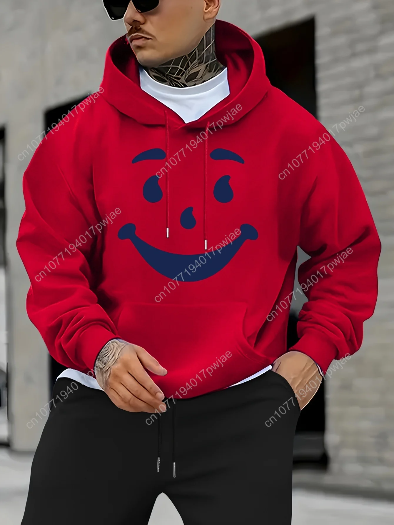 Felpa con cappuccio casual con stampa geometrica da uomo - Tessuto antirughe, tasca frontale, pullover a maniche lunghe vestibilità regolare per la primavera/autunno,