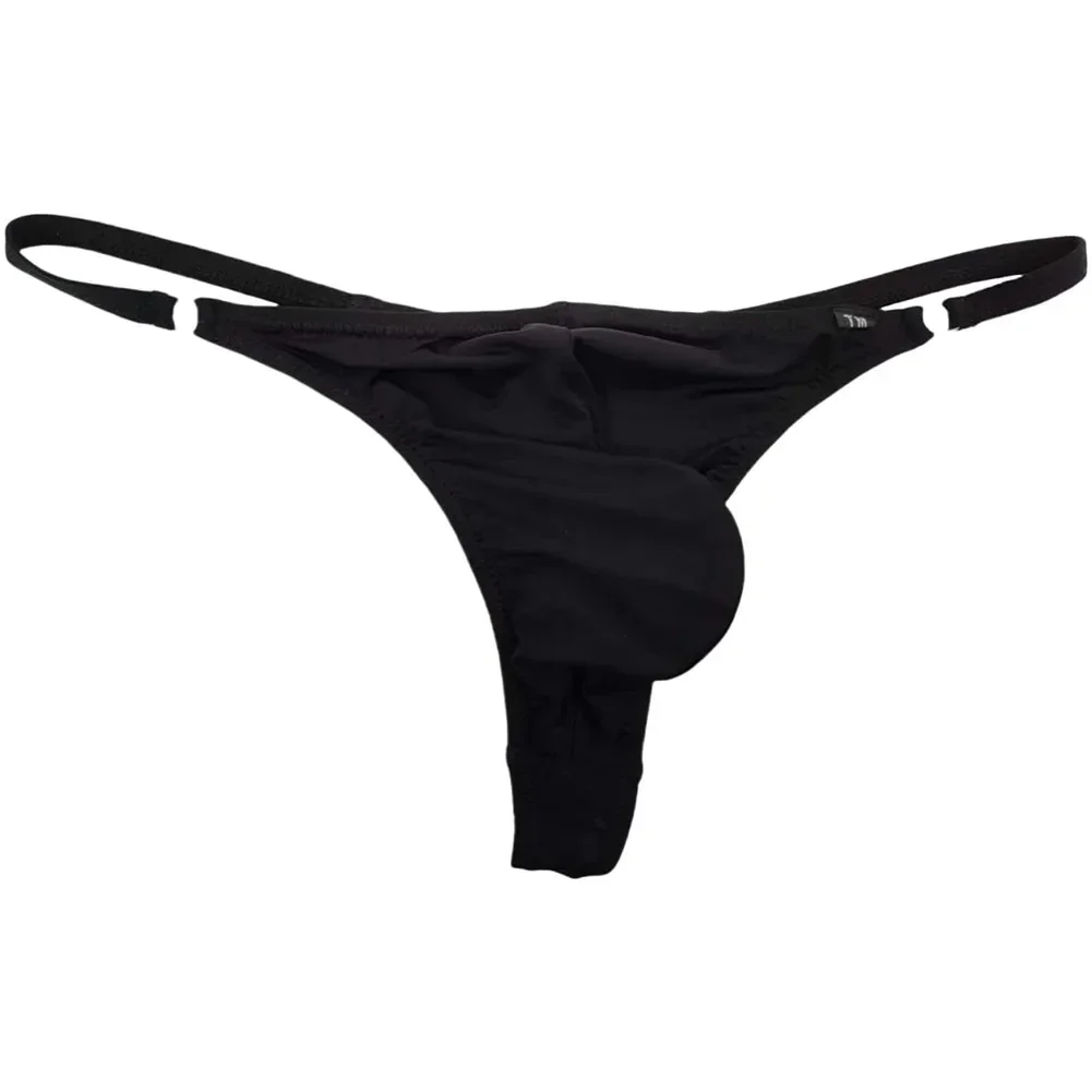 لجميع المواسم بيكيني ملابس داخلية منخفضة الخصر للرجال سراويل داخلية من الحرير الجليدي الأسود للرجال تصميم ثونغ بطول منتظم #4