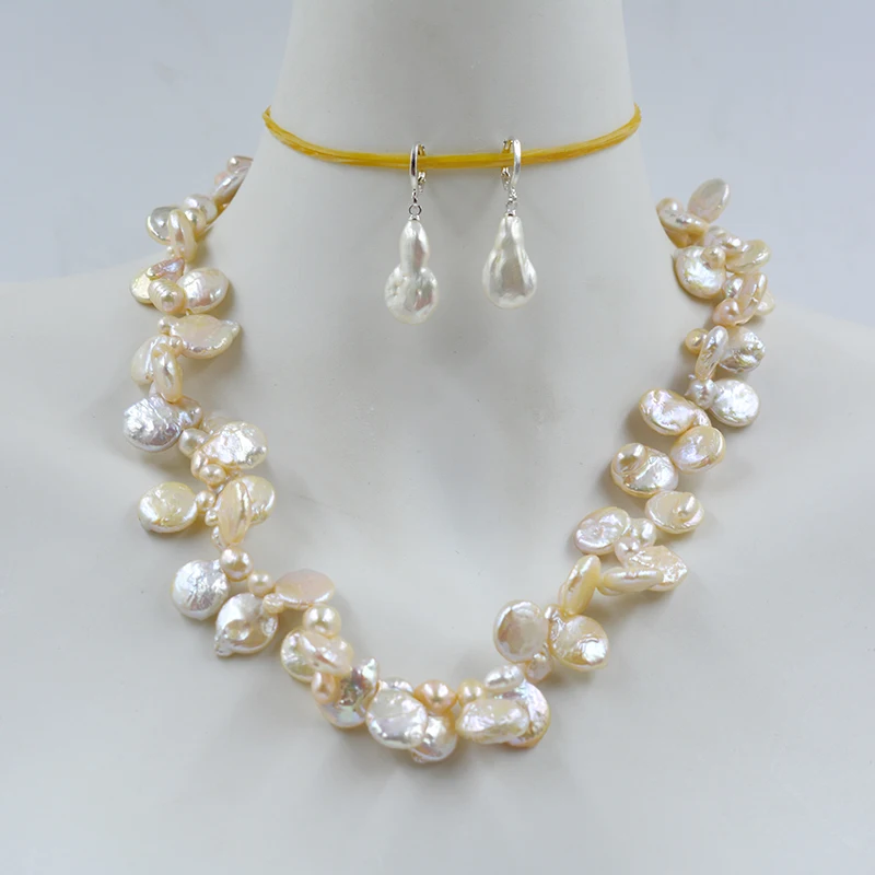 Charm, perfection. Natural button shape special-shaped. Pearl Necklace 18”