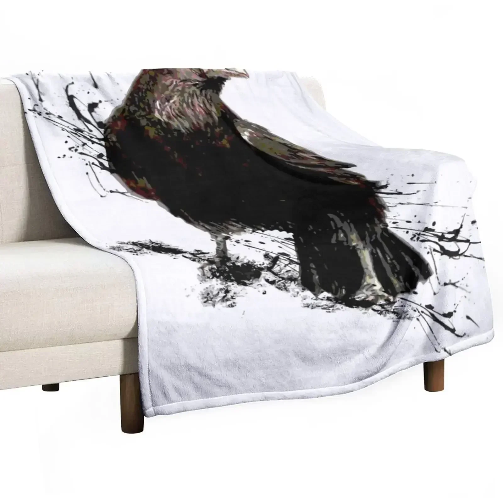Watercolor Raven Black Bird Art Throw Blanket for babies Softest Decoratives anime Luxury Designer blankets ands Blankets