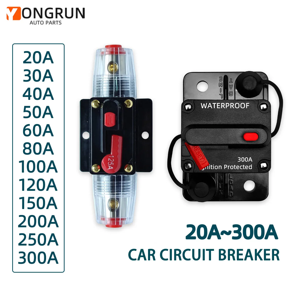 12v-48v Circuit Breaker 30a To 300a Power Protection Fuse Manual Reset Waterproof Car Boat Manual 300a 200a 150a 100a 50a 40a