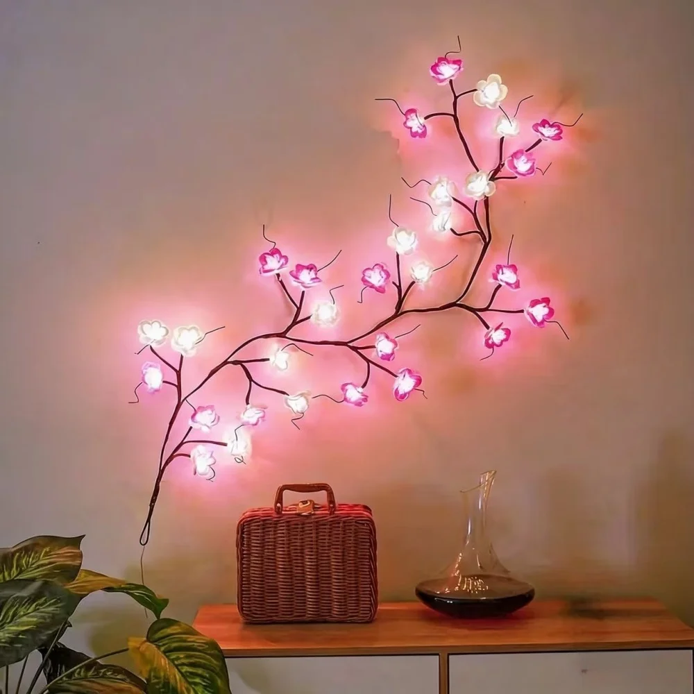 36LED Pink Cherry Blossom Branch Lights USB Powered Artificial String Lamp for Bedroom Party Romantic Wedding Home Decoration