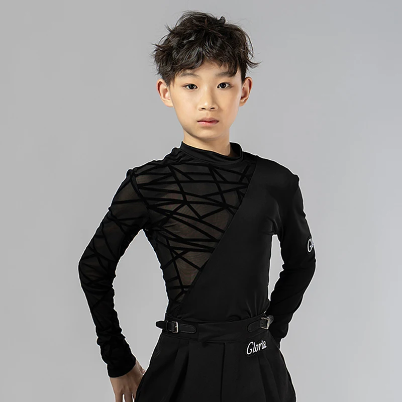 Latin Dance Tops Boys Mesh Salsa Clothing Stage Performance Costume Practice Wear Modern Dancing Outfit Tango Dancewear DL9343