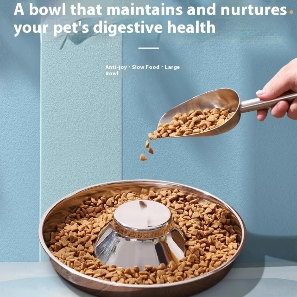 

Premium Stainless Steel Cat Dog Bowl - Slow Feed Anti-Gulping Healthy Dish With Thickened Walls Easy Wash