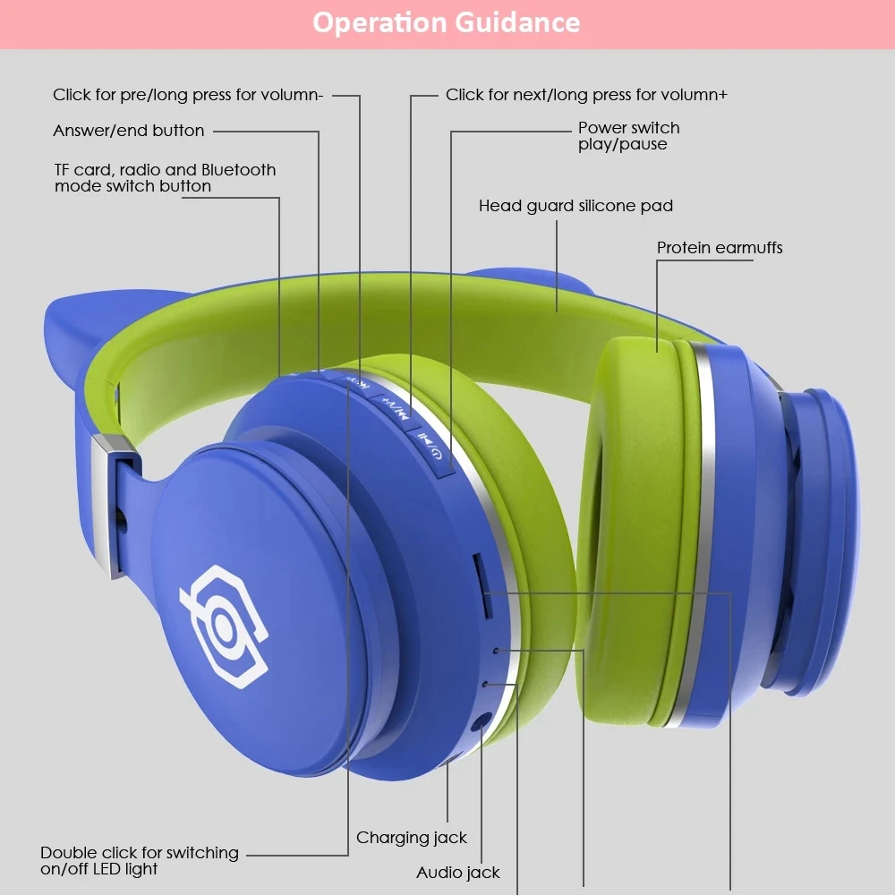 Cat Ear Headset Wireless Headphones Bluetooth Foldable Headset Helmet Cute Earphones Gifts for iphone Xiaomi Sumsamg Phone PS4