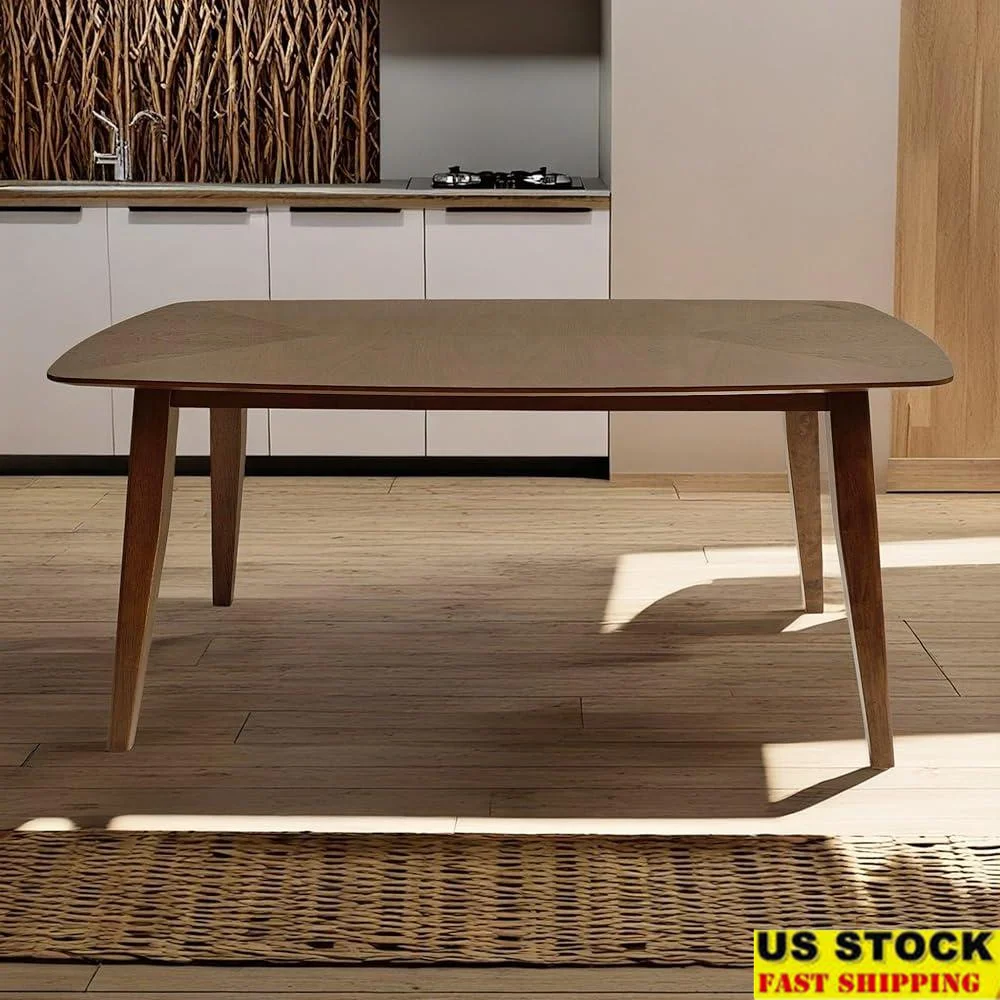 Mid Century Modern Dining Table Indoor Kitchen Table Faux Wood Top Rectangular Table Easy Assembly Eco Friendly Rubberwood Legs