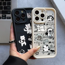Lovely Musical Kitten Phone Case for iPhone 16 15 14 Plus 13 12 Mini 11 Pro Max X Xs XR 8 7 Soft TPU Ladder Protection Cover