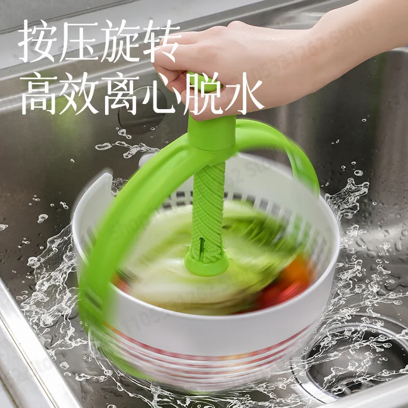 Multifunctional Manual Spin Salad Spinner Vegetable Fruit Dryer Colander Storage Kitchen Gadget