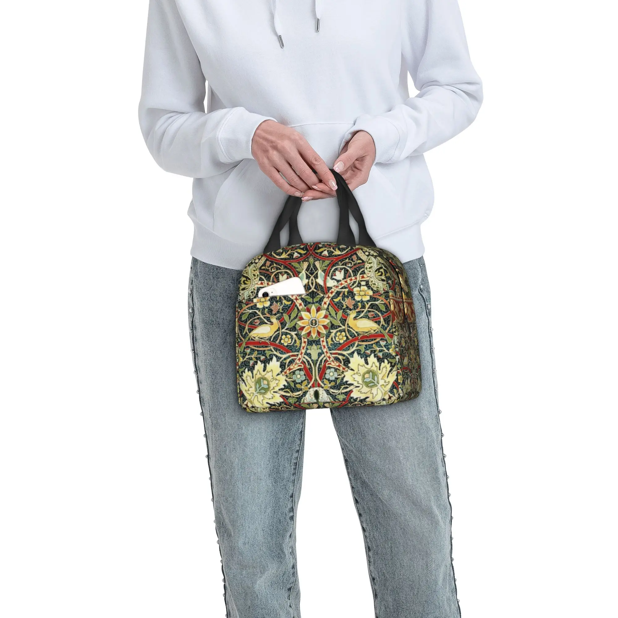 William Morris Insulated Lunch Bag for Work School Textile Pattern Resuable Cooler Thermal Bento Box Women Men