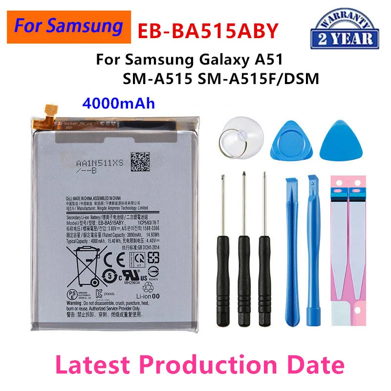 Nuovissima batteria di ricambio da EB-BA515ABY 4000mAh per batterie Samsung Galaxy A51 SM-A515 SM-A515F/DSM + strumenti