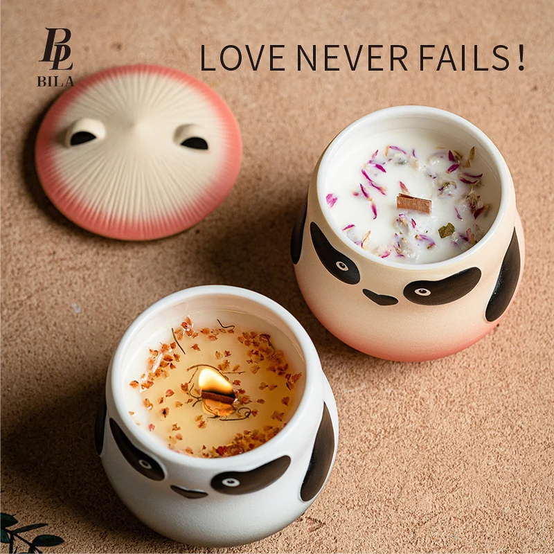 Wholesale Long-lasting Hand-Made Non-Toxic Environment-Friendly Scented Candle High-End Panda Ceramic Valentine's Day Bars