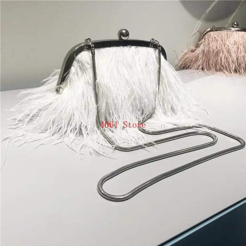 

Сумочка с перьями, женская вечерняя сумка через плечо, жемчужная цепочка, змеиная цепочка, сумка на плечо, роскошные женские